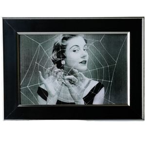 Vintage Woman in weaving a SpiderWeb retro 60s spooky fall autumn Gothic art